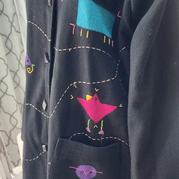 UNIQUE Vintage Women's Abstract ART Black Jacket | Size 2XL - Picture 11 of 13